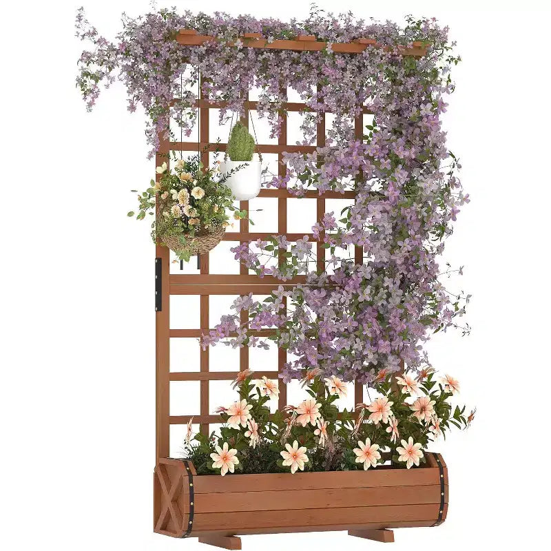 67 Tall Raised Garden Bed with Trellis & Roof, Wooden Planter Box for Climbing Plants, Large Indoor Outdoor Garden Bed for Vegetables Herbs Flowers