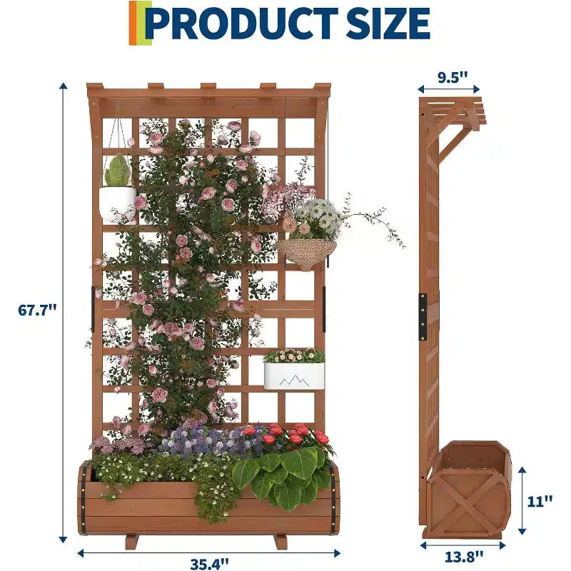 67 Tall Raised Garden Bed with Trellis & Roof, Wooden Planter Box for Climbing Plants, Large Indoor Outdoor Garden Bed for Vegetables Herbs Flowers