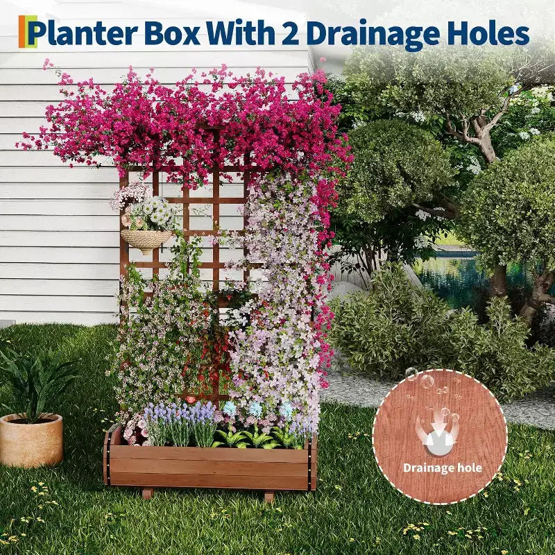 67 Tall Raised Garden Bed with Trellis & Roof, Wooden Planter Box for Climbing Plants, Large Indoor Outdoor Garden Bed for Vegetables Herbs Flowers