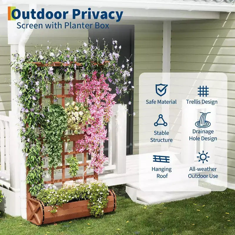 67 Tall Raised Garden Bed with Trellis & Roof, Wooden Planter Box for Climbing Plants, Large Indoor Outdoor Garden Bed for Vegetables Herbs Flowers