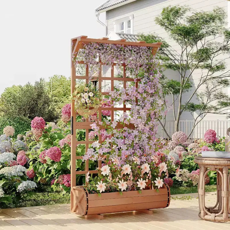 67 Tall Raised Garden Bed with Trellis & Roof, Wooden Planter Box for Climbing Plants, Large Indoor Outdoor Garden Bed for Vegetables Herbs Flowers