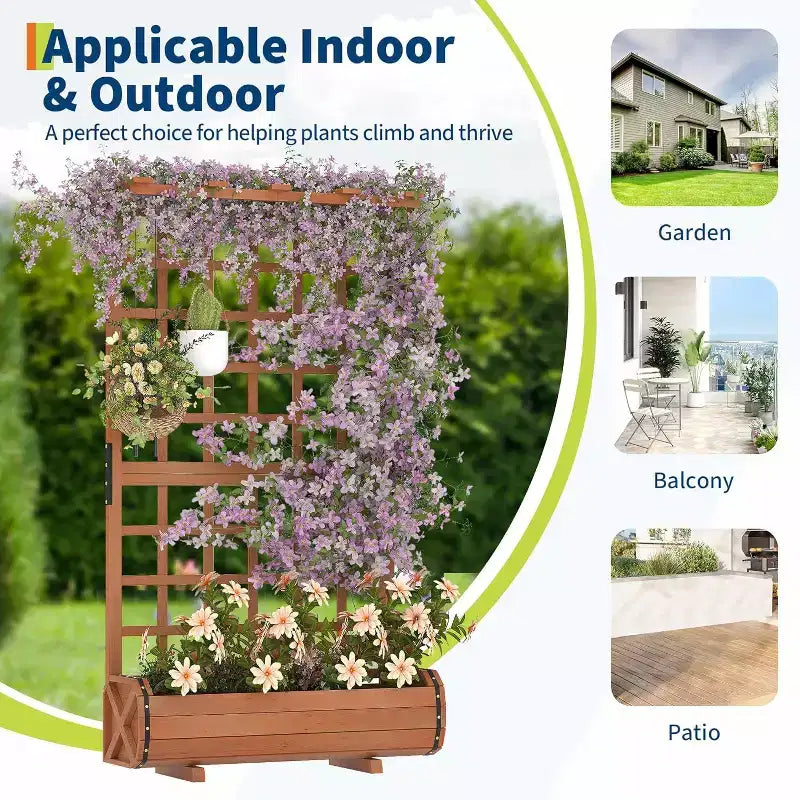 67 Tall Raised Garden Bed with Trellis & Roof, Wooden Planter Box for Climbing Plants, Large Indoor Outdoor Garden Bed for Vegetables Herbs Flowers
