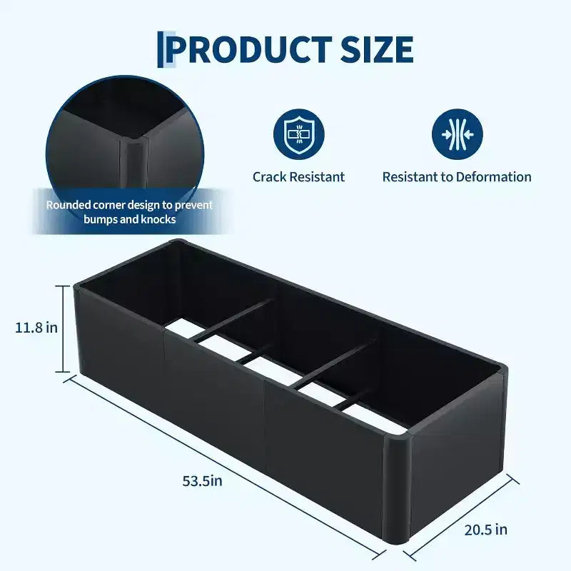 Extra Long Open Base Metal Raised Bed  Modern Metal, Tool-Free Snap-On Assembly, Rounded Corners, Open Base, Drainage Holes, For Patio,Balcony,Yard