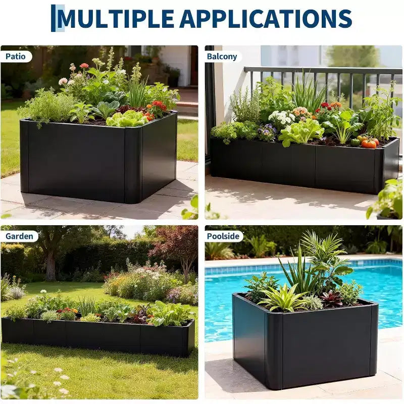 Extra Long Open Base Metal Raised Bed  Modern Metal, Tool-Free Snap-On Assembly, Rounded Corners, Open Base, Drainage Holes, For Patio,Balcony,Yard