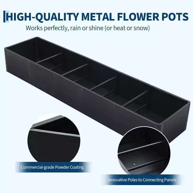 Extra Long Open Base Metal Raised Bed  Modern Metal, Tool-Free Snap-On Assembly, Rounded Corners, Open Base, Drainage Holes, For Patio,Balcony,Yard