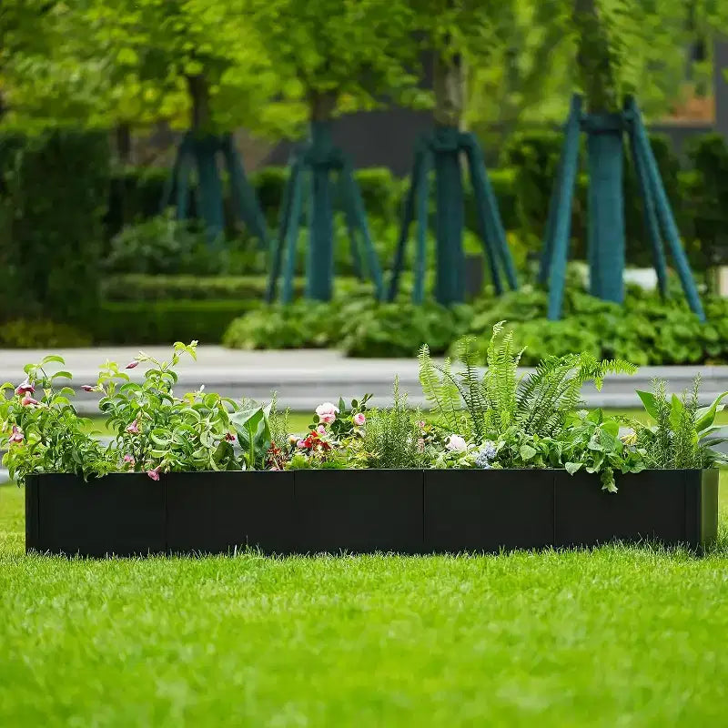 Extra Long Open Base Metal Raised Bed  Modern Metal, Tool-Free Snap-On Assembly, Rounded Corners, Open Base, Drainage Holes, For Patio,Balcony,Yard