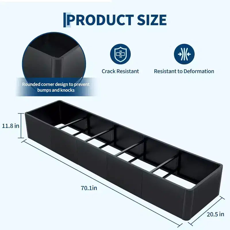 Extra Long Open Base Metal Raised Bed  Modern Metal, Tool-Free Snap-On Assembly, Rounded Corners, Open Base, Drainage Holes, For Patio,Balcony,Yard