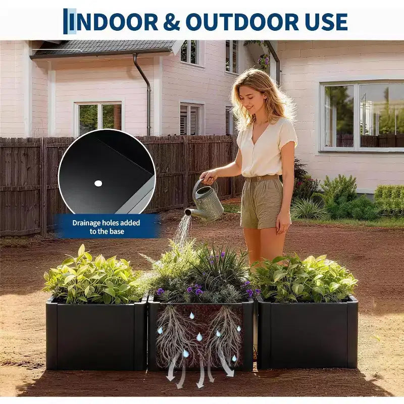Extra Long Open Base Metal Raised Bed  Modern Metal, Tool-Free Snap-On Assembly, Rounded Corners, Open Base, Drainage Holes, For Patio,Balcony,Yard