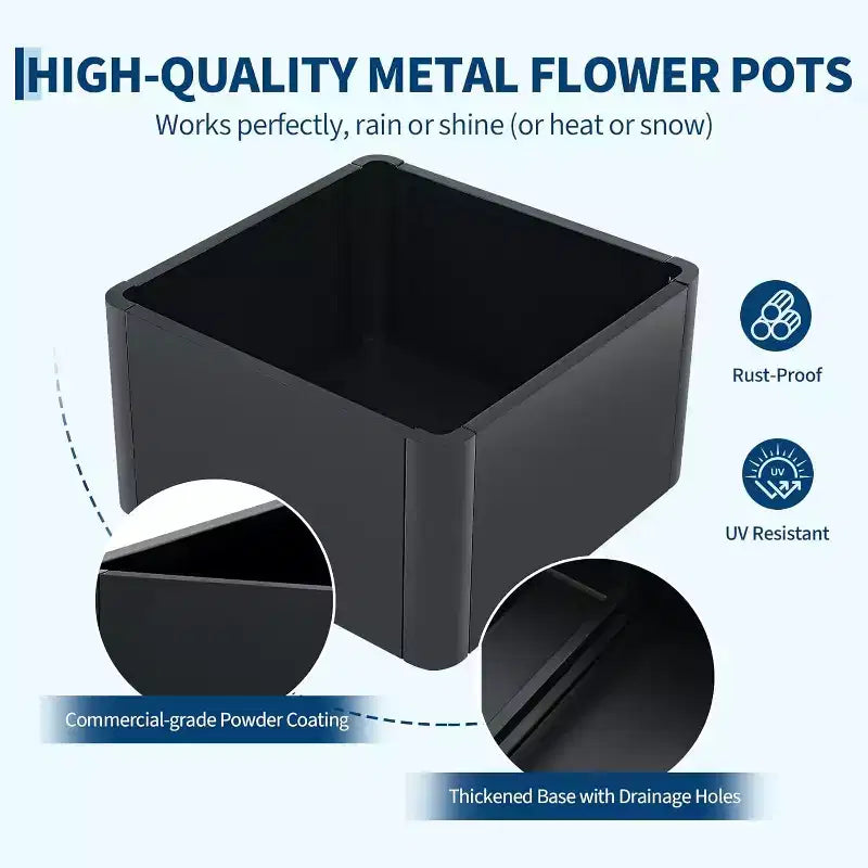 Extra Long Open Base Metal Raised Bed  Modern Metal, Tool-Free Snap-On Assembly, Rounded Corners, Open Base, Drainage Holes, For Patio,Balcony,Yard