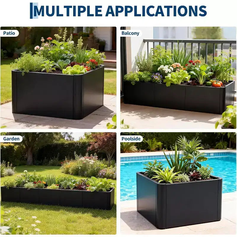 Extra Long Open Base Metal Raised Bed  Modern Metal, Tool-Free Snap-On Assembly, Rounded Corners, Open Base, Drainage Holes, For Patio,Balcony,Yard