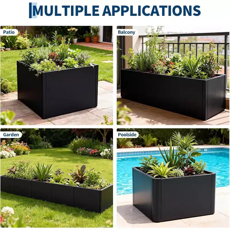 Extra Long Open Base Metal Raised Bed  Modern Metal, Tool-Free Snap-On Assembly, Rounded Corners, Open Base, Drainage Holes, For Patio,Balcony,Yard
