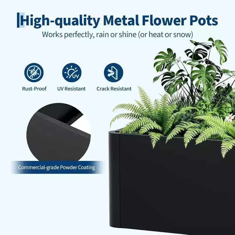 Extra Long Open Base Metal Raised Bed  Modern Metal, Tool-Free Snap-On Assembly, Rounded Corners, Open Base, Drainage Holes, For Patio,Balcony,Yard