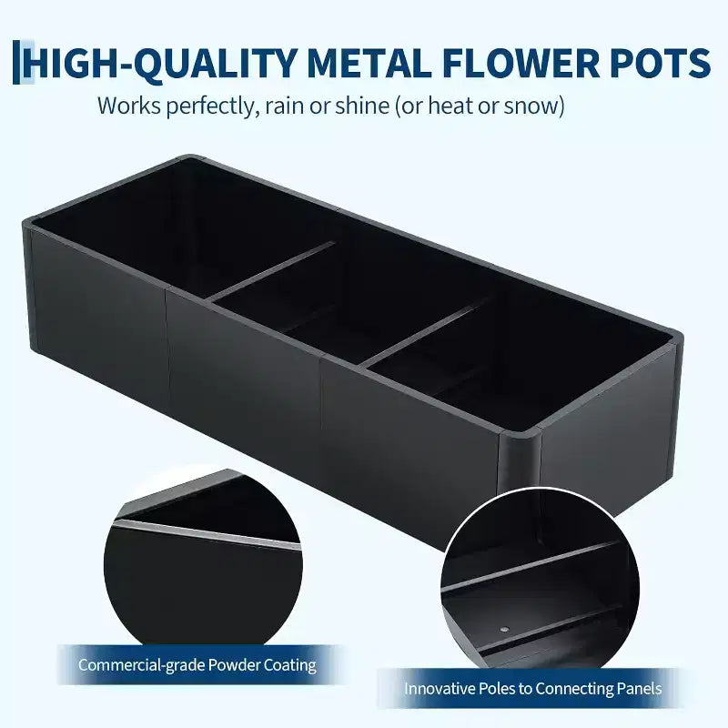 Extra Long Open Base Metal Raised Bed  Modern Metal, Tool-Free Snap-On Assembly, Rounded Corners, Open Base, Drainage Holes, For Patio,Balcony,Yard