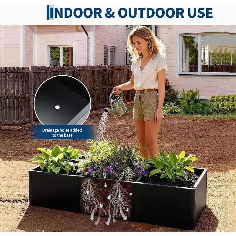 Extra Long Open Base Metal Raised Bed  Modern Metal, Tool-Free Snap-On Assembly, Rounded Corners, Open Base, Drainage Holes, For Patio,Balcony,Yard