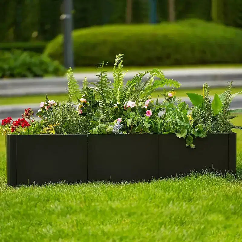 Extra Long Open Base Metal Raised Bed  Modern Metal, Tool-Free Snap-On Assembly, Rounded Corners, Open Base, Drainage Holes, For Patio,Balcony,Yard