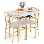 Costway 3-Piece Rectangular Dining Table&Chairs Set Wooden Breakfast Nook w/Storage Rack