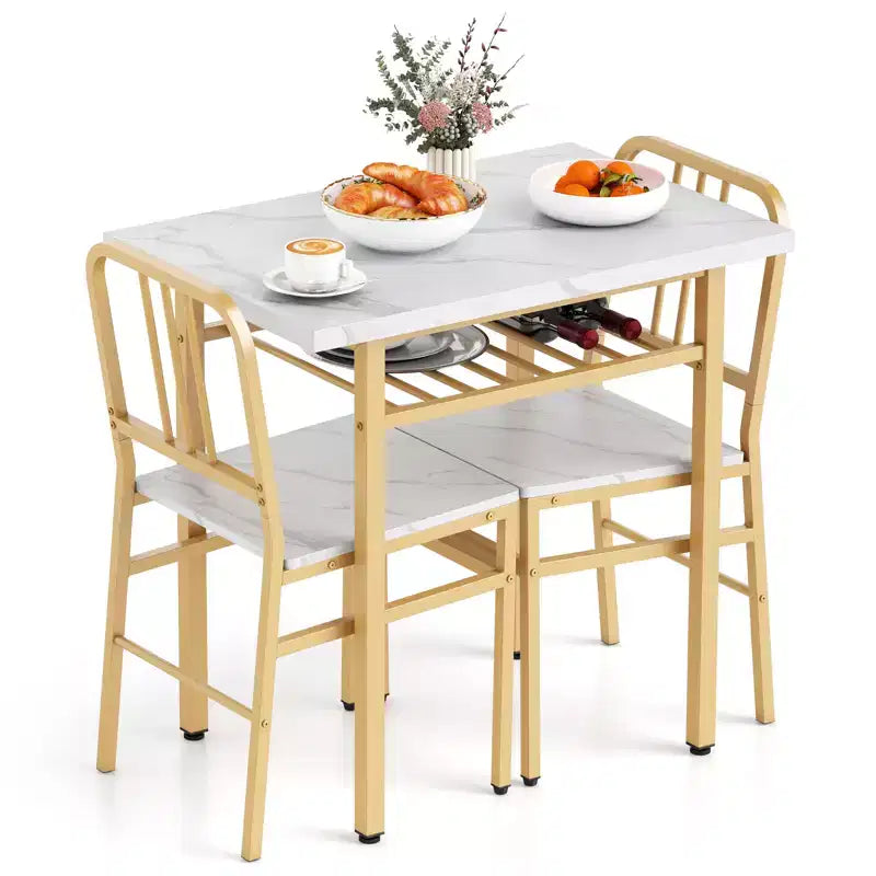 Costway 3-Piece Rectangular Dining Table&Chairs Set Wooden Breakfast Nook w/Storage Rack