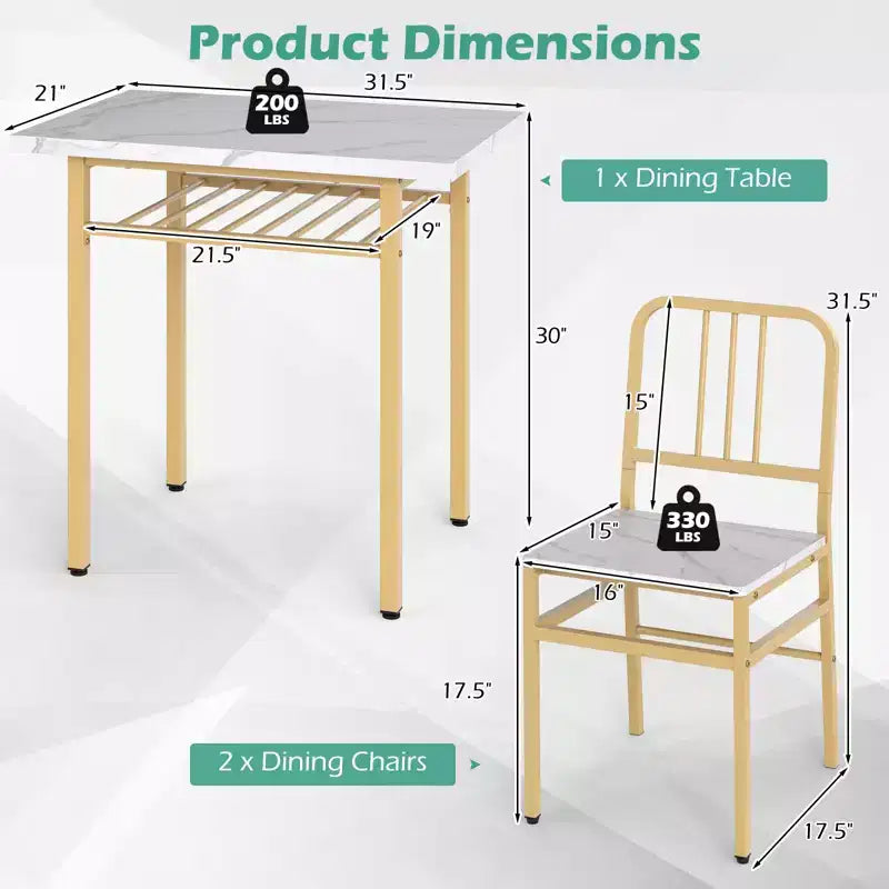 Costway 3-Piece Rectangular Dining Table&Chairs Set Wooden Breakfast Nook w/Storage Rack