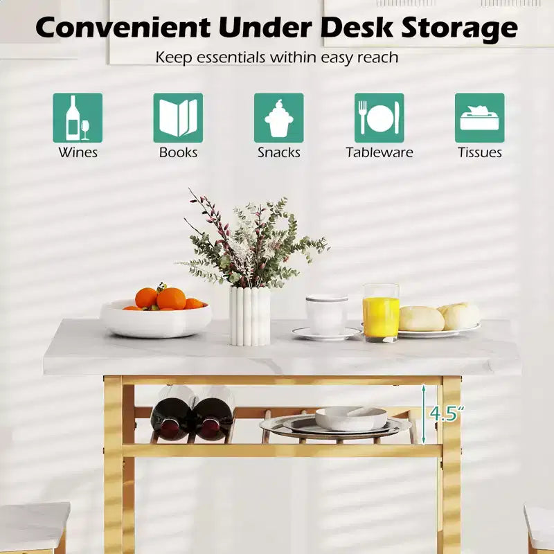 Costway 3-Piece Rectangular Dining Table&Chairs Set Wooden Breakfast Nook w/Storage Rack