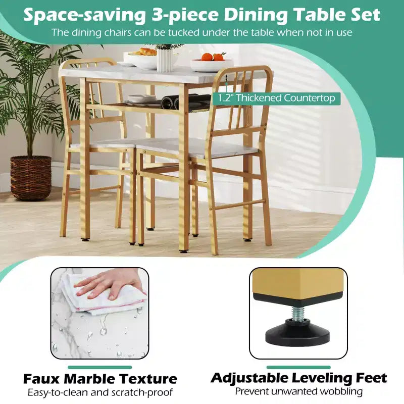 Costway 3-Piece Rectangular Dining Table&Chairs Set Wooden Breakfast Nook w/Storage Rack