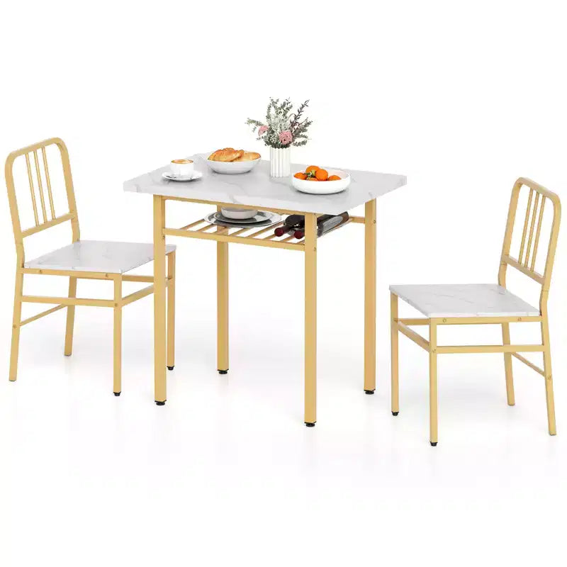 Costway 3-Piece Rectangular Dining Table&Chairs Set Wooden Breakfast Nook w/Storage Rack