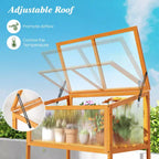Costway Wood Cold Frame Greenhouse w/Transparent Openable Roof & Slatted Storage Shelf