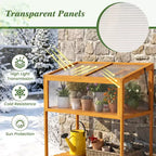 Costway Wood Cold Frame Greenhouse w/Transparent Openable Roof & Slatted Storage Shelf