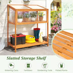 Costway Wood Cold Frame Greenhouse w/Transparent Openable Roof & Slatted Storage Shelf
