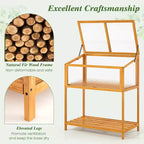 Costway Wood Cold Frame Greenhouse w/Transparent Openable Roof & Slatted Storage Shelf