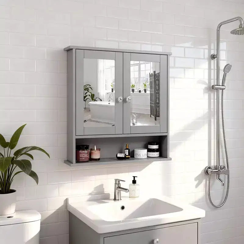 Bathroom Wall Cabinet With 2 Mirror Doors And 1 Shelf