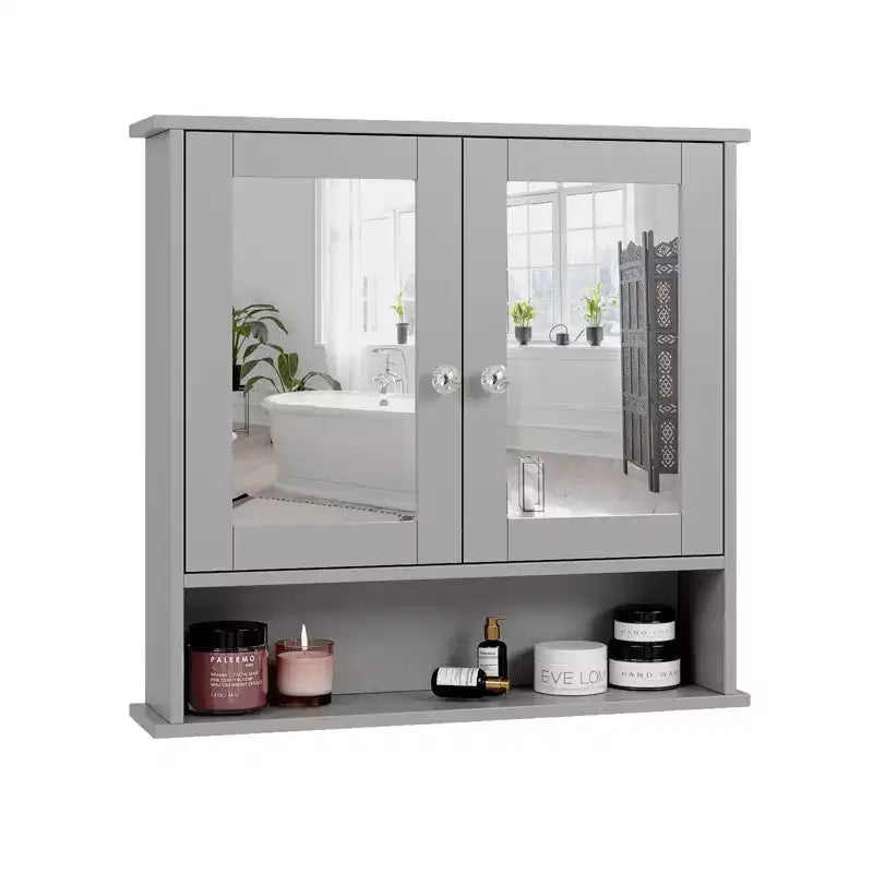 Bathroom Wall Cabinet With 2 Mirror Doors And 1 Shelf