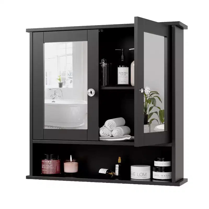 Bathroom Wall Cabinet With 2 Mirror Doors And 1 Shelf