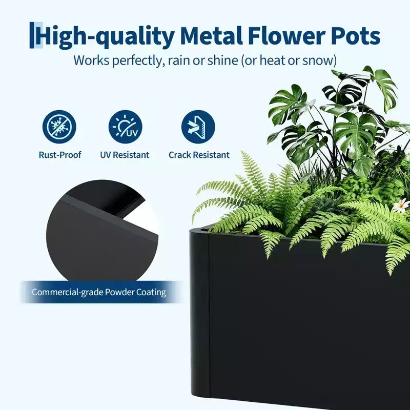 Acekool Square Metal Planter Box with Drainage Base and Tool Free Snap Assembly for Patio Balcony Garden