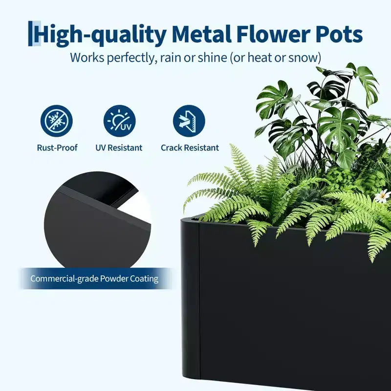 Acekool Square Metal Planter Box with Drainage Base and Tool Free Snap Assembly for Patio Balcony Garden