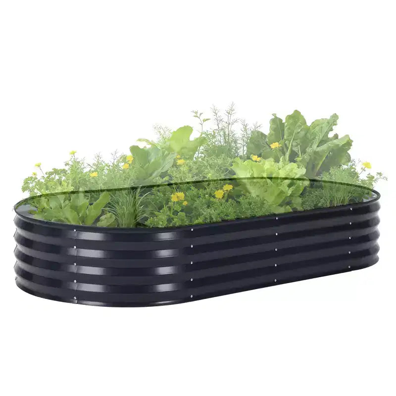 Acekool Oval Raised Garden Bed with Zippered PVC Cover & Open Base, Galvanized Steel Planter for Patio Garden