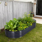 Acekool Oval Raised Garden Bed with Zippered PVC Cover & Open Base, Galvanized Steel Planter for Patio Garden