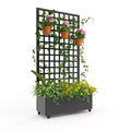 Acekool Black Mobile Galvanized Planter Box with Square Trellis, Wheels and Drainage for Patio Balcony Yard