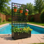 Acekool Black Mobile Galvanized Planter Box with Square Trellis, Wheels and Drainage for Patio Balcony Yard