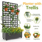Acekool Black Mobile Galvanized Planter Box with Square Trellis, Wheels and Drainage for Patio Balcony Yard