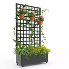 Acekool Black Mobile Galvanized Planter Box with Square Trellis, Wheels and Drainage for Patio Balcony Yard