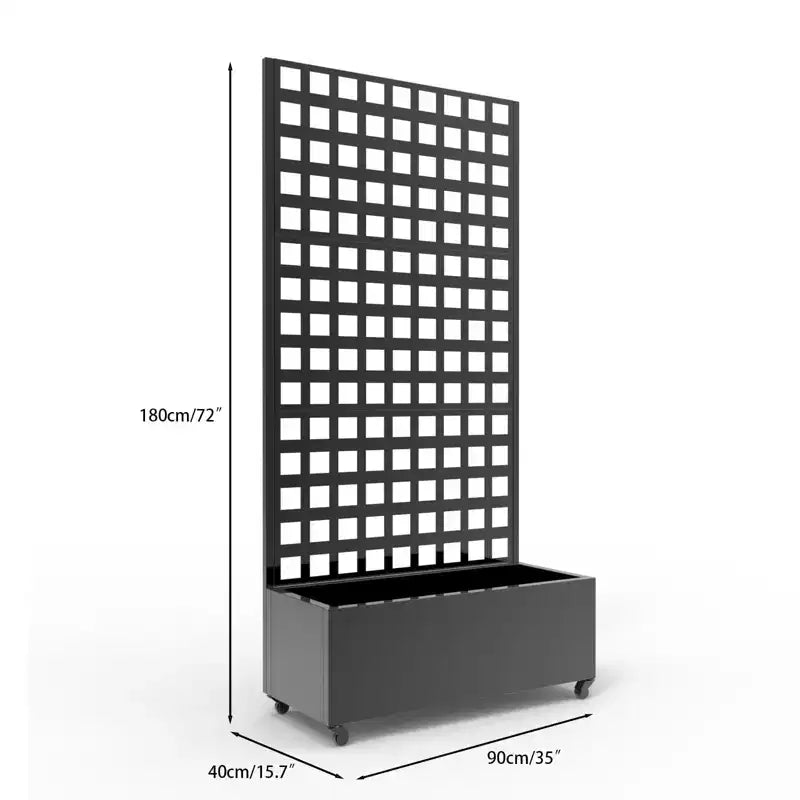 Acekool Black Mobile Galvanized Planter Box with Square Trellis, Wheels and Drainage for Patio Balcony Yard