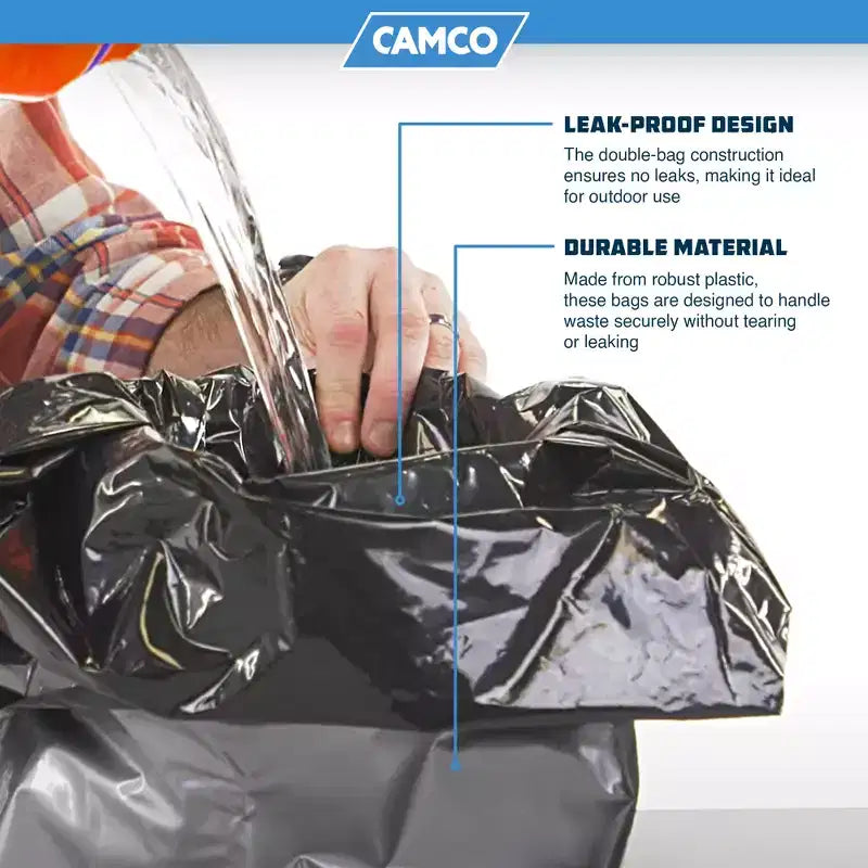 Camco Leak Proof Double Lined Camping Toilet Waste Bags, Travel Bucket Potty Bags for Camping, Hunting, & Outdoor Activities 10 Pack