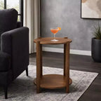 Elegant Round End and Side Table for Small Spaces - Mango Wood Base with Lower Shelf for Bedroom and Living Room Decor - 22, Tan & Brown