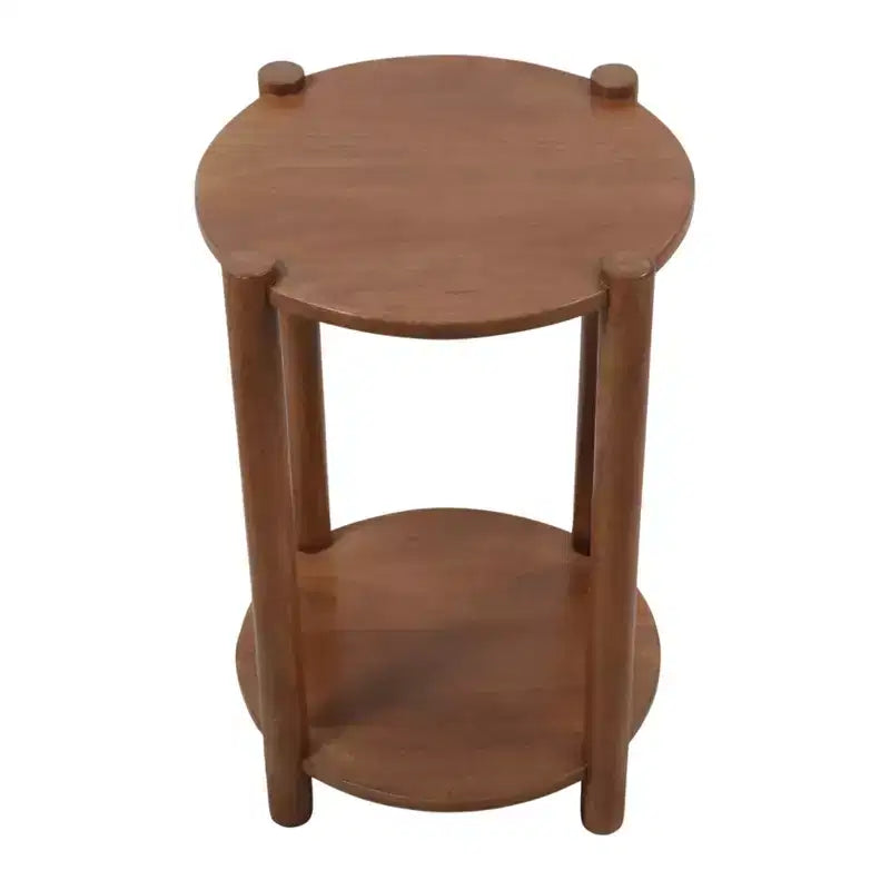 Elegant Round End and Side Table for Small Spaces - Mango Wood Base with Lower Shelf for Bedroom and Living Room Decor - 22, Tan & Brown
