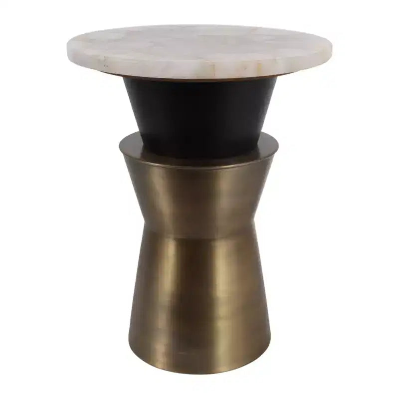 Decorative Round End and Side Table for Small Spaces - Agate Top with Metal Base for Living Room and Bedroom Decor - 20, Gold & White