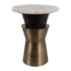 Decorative Round End and Side Table for Small Spaces - Agate Top with Metal Base for Living Room and Bedroom Decor - 20, Gold & White