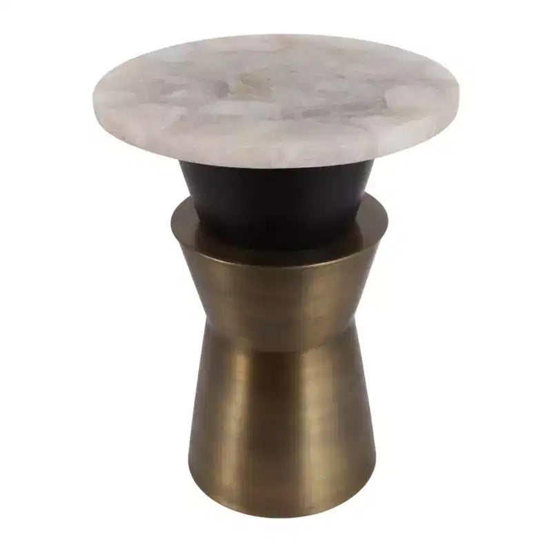 Decorative Round End and Side Table for Small Spaces - Agate Top with Metal Base for Living Room and Bedroom Decor - 20, Gold & White