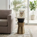Decorative Round End and Side Table for Small Spaces - Agate Top with Metal Base for Living Room and Bedroom Decor - 20, Gold & White