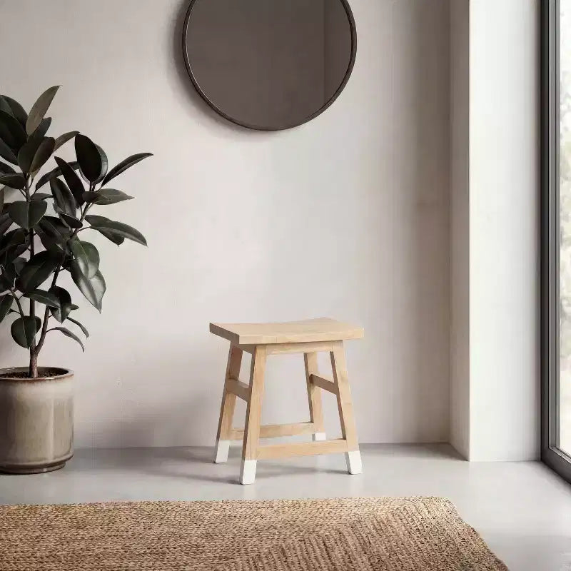 JONATHAN Y Finesse 18.3 Classic Casual Handcrafted Solid Mindi Wood Accent Stool with Tipped Legs