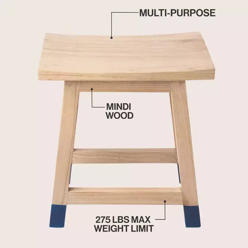 JONATHAN Y Finesse 18.3 Classic Casual Handcrafted Solid Mindi Wood Accent Stool with Tipped Legs